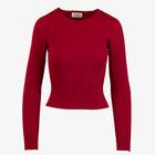 Women's long sleeve top with ribbed texture in red