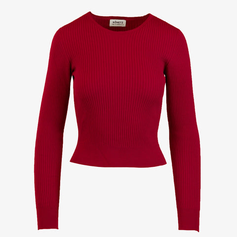Women's long sleeve top with ribbed texture in red