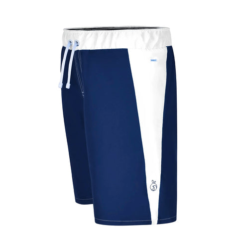 Boys' blue and white slim fit swim shorts made in the USA