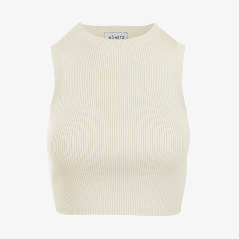 Detail view of the Women's Camille Ribbed Crop Top's ribbed texture in ivory