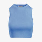 Detail view of the Women's Camille Ribbed Crop Top's ribbed texture in light blue