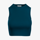 A detailed image of the Women's Camille Ribbed Crop Top in ocean blue  knit fabric