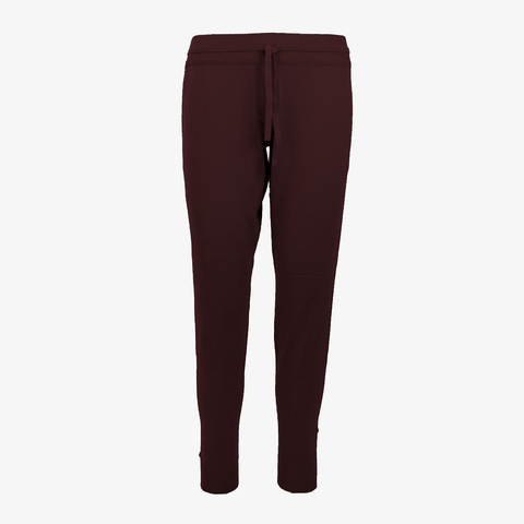 Soft and stretchy burgundy Women's Chelsea Jogger pants against a white background