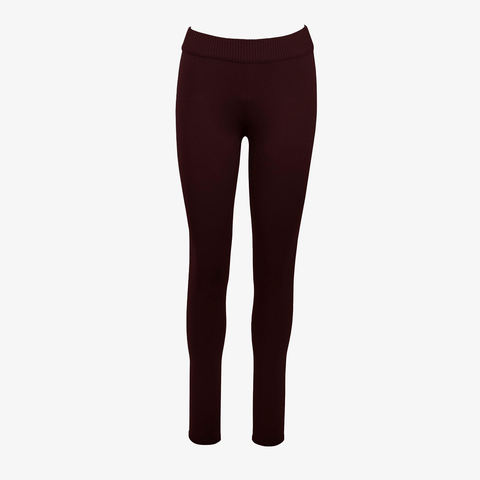 Maroon jogger pants for women with no drawstring on white background