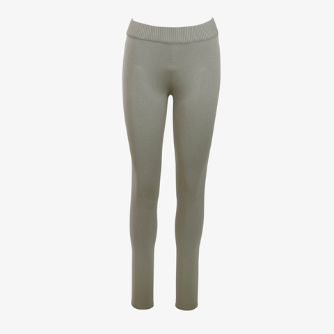 Cement colored jogger pants for women with no drawstring design on a white background