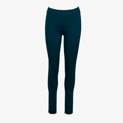 Peacock blue women's jogger pants featuring a no drawstring style on a white background