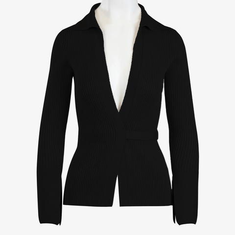 A front view of the Women's Delancey Wrap Sweater in classic black