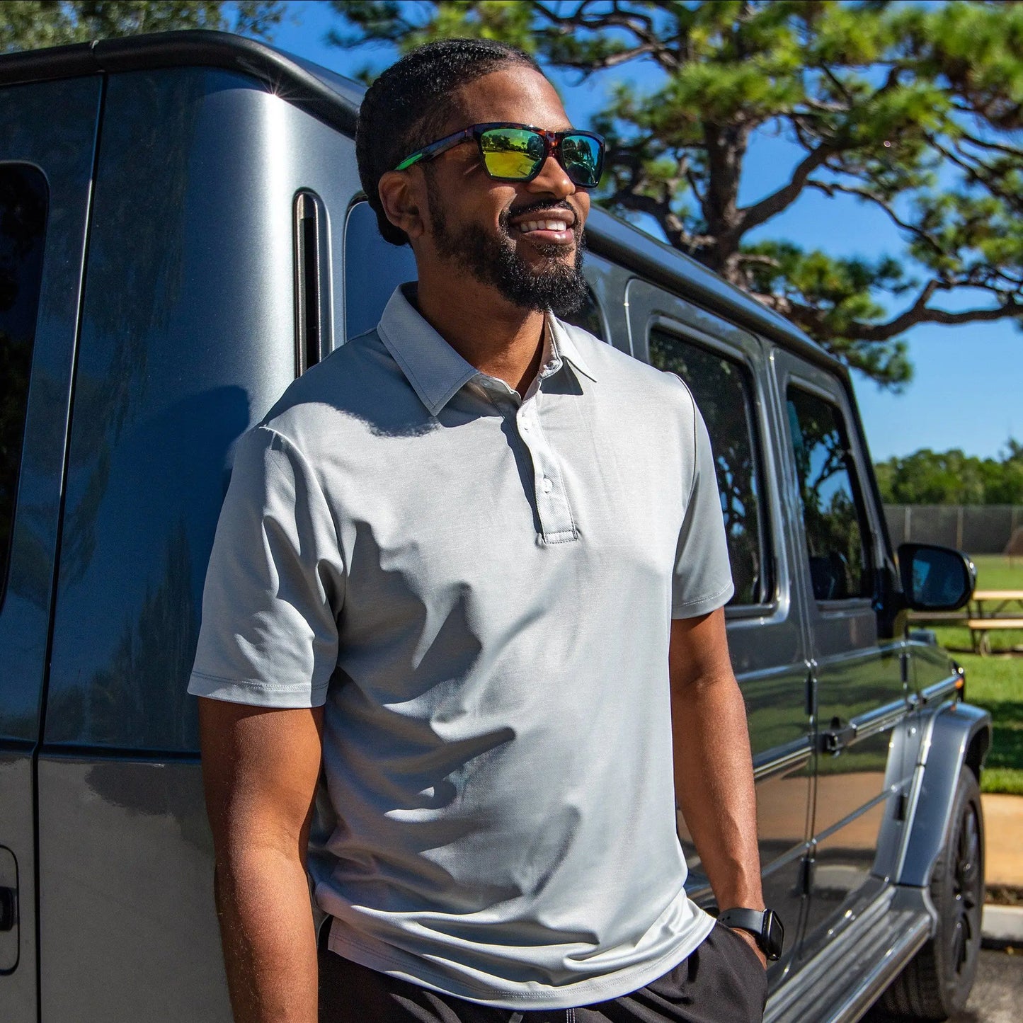 Beat Heat Men's Cooling Moisture Wicking brrr Golf Short Sleeve Polo in Gray