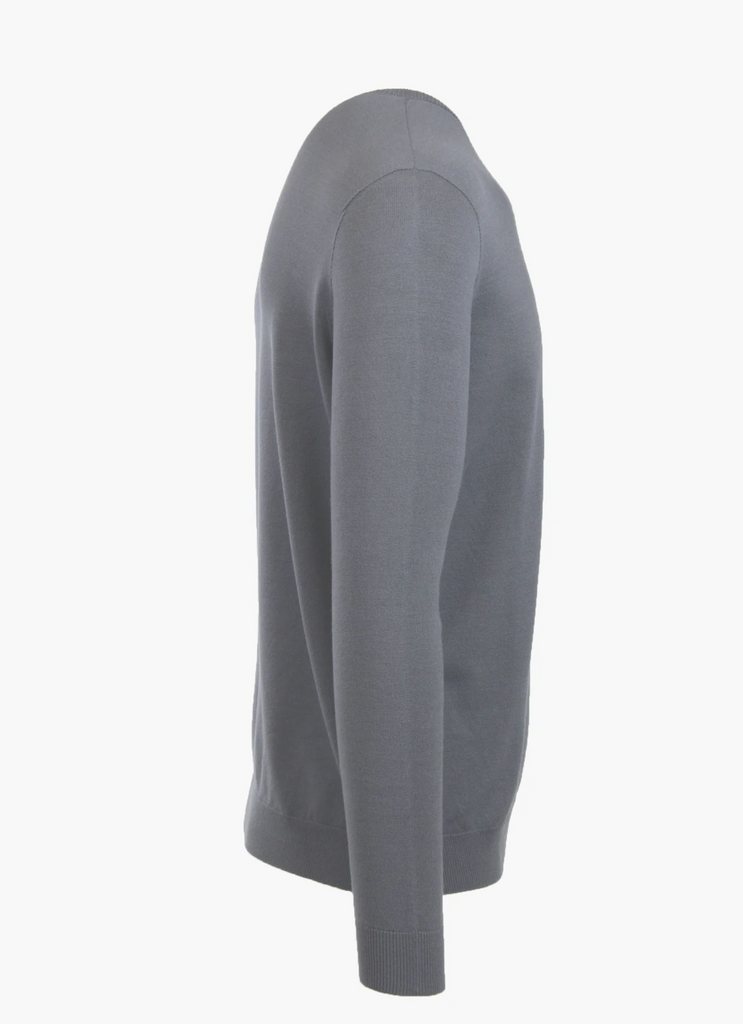 Men's Gray Crew Neck Sweater (Side View)