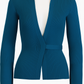 Blue ribbed sweater on a mannequin against a white background