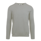 Front of the men's crew neck sweater displayed in a versatile grey color