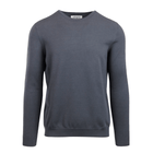 Front Detail shot of the men's crew neck sweater in a charcoal hue