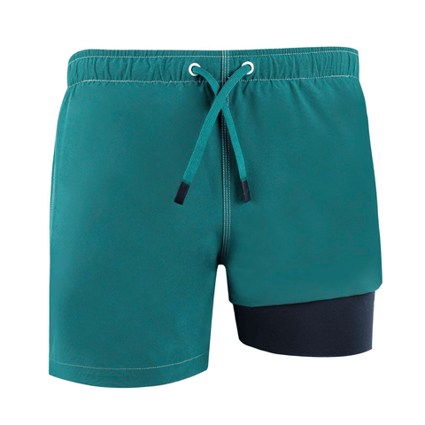 Detail of the green and black liner color pattern on the Men's Retro Swim Trunks
