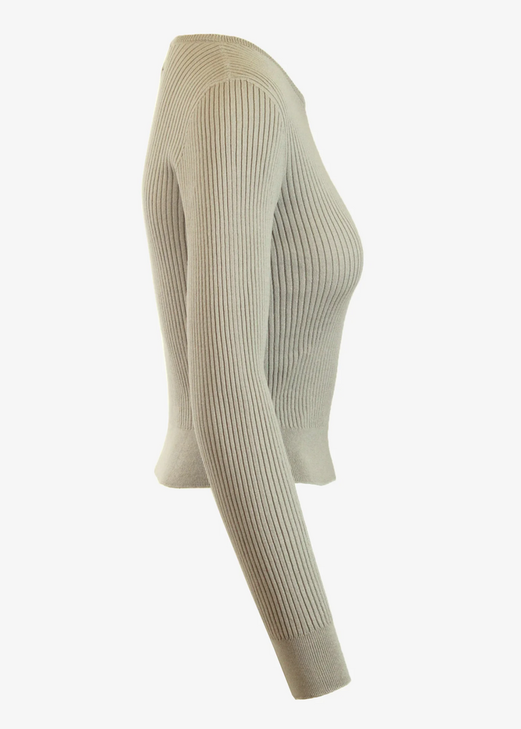 Womens Tan/Gray Ribbed Long Sleeve Sweater Top (side)