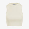 Detail view of the Women's Camille Ribbed Crop Top's ribbed texture in ivory