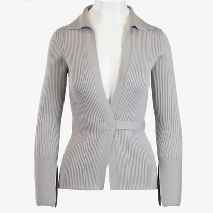 Eco-friendly clothing gray womens wrap sweater front