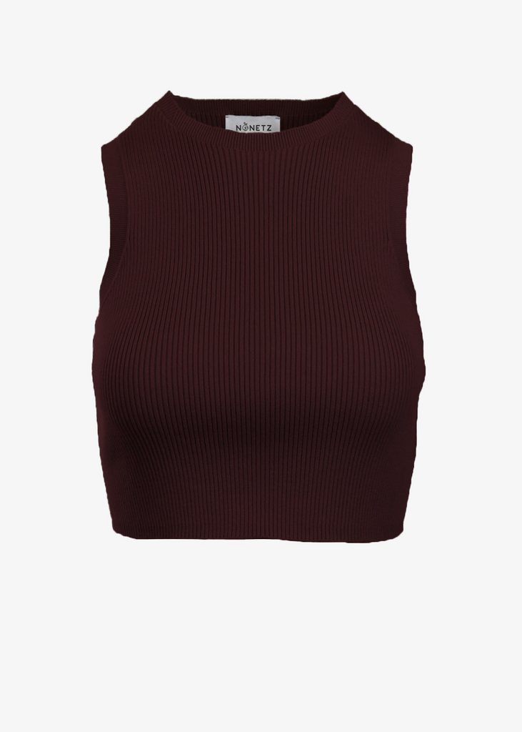 Womens Maroon Colored Ribbed Crop Top
