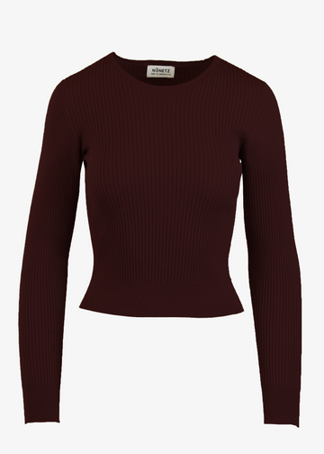 Womens Maroon Ribbed Long Sleeve Sweater Top