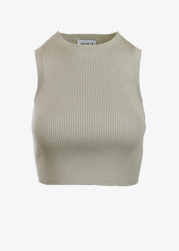Womens Cement Colored Ribbed Crop Top 