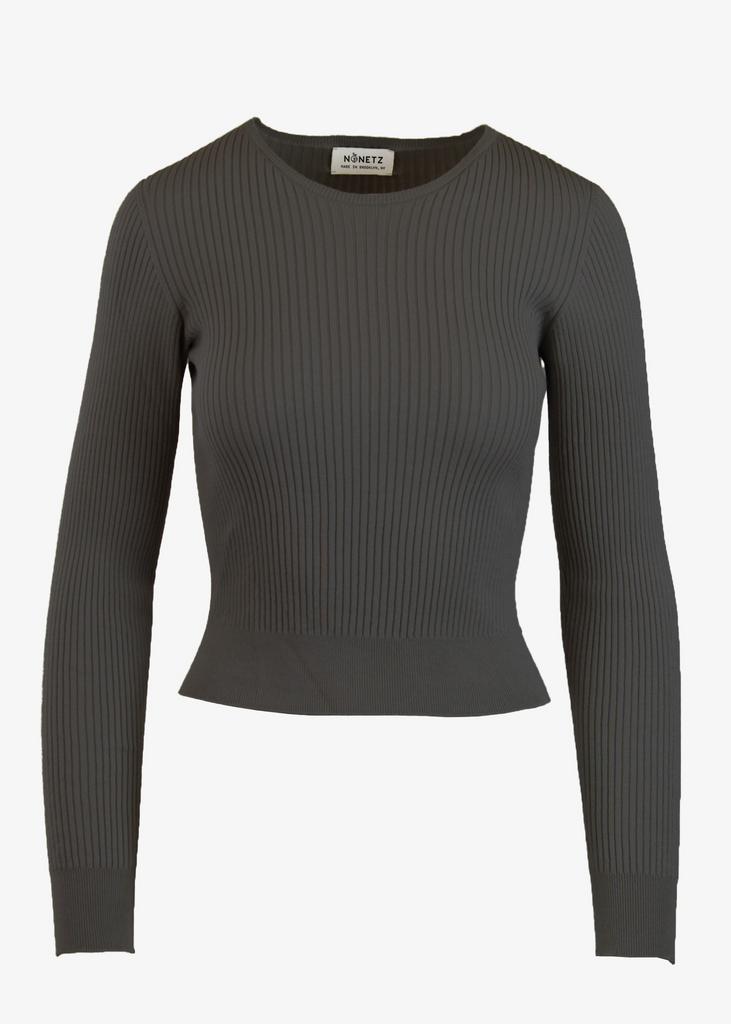 Womens Charcoal Gray Ribbed Long Sleeve Sweater Top