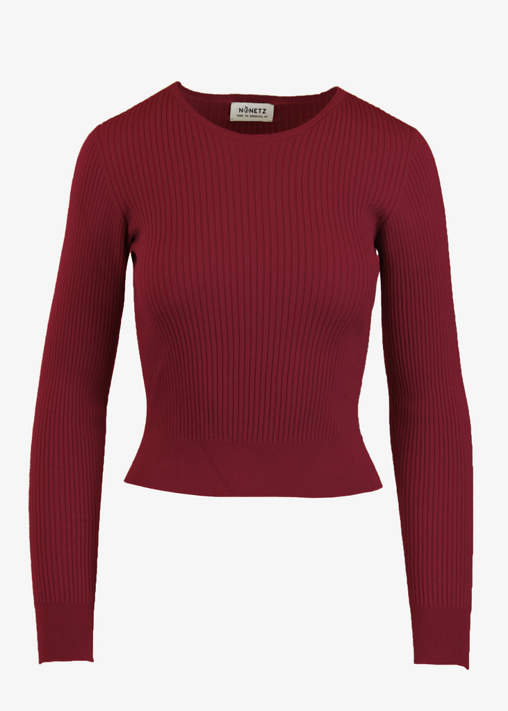 Womens Red Ribbed Long Sleeve Sweater Top