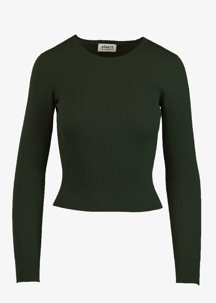 Womens Loden Green Ribbed Long Sleeve Sweater Top