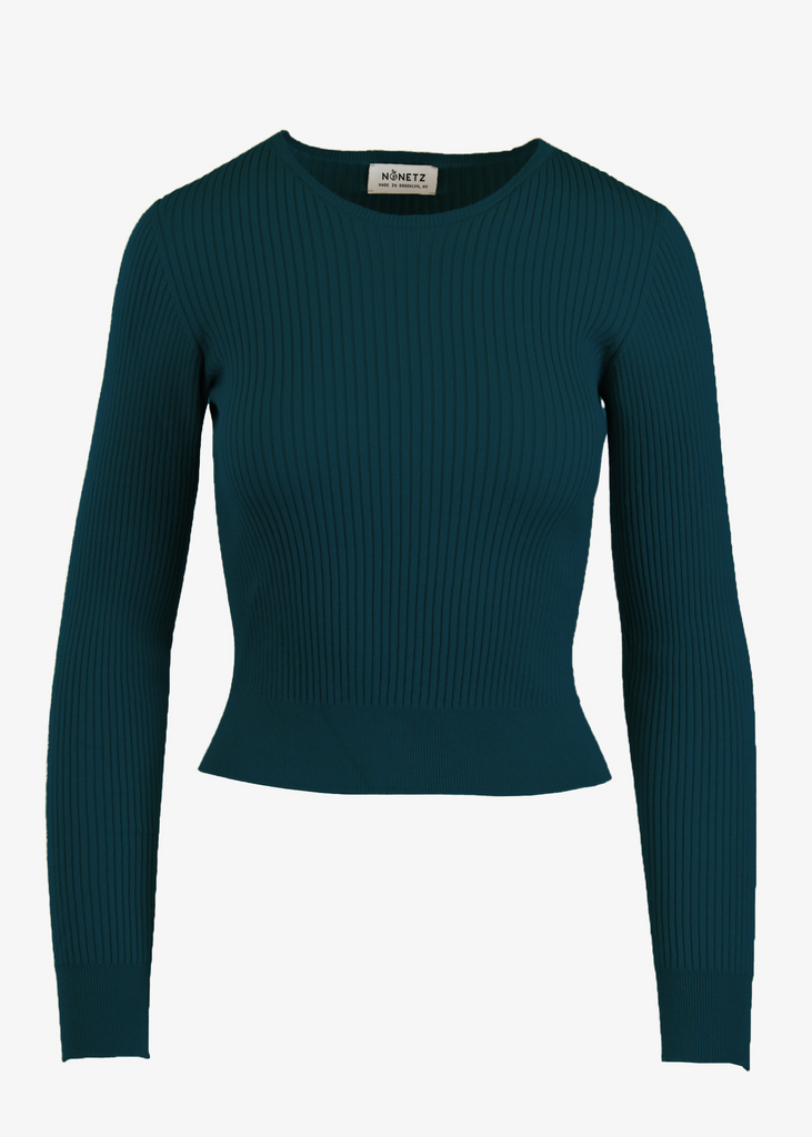 Womens Peacock Blue Ribbed Long Sleeve Sweater Top