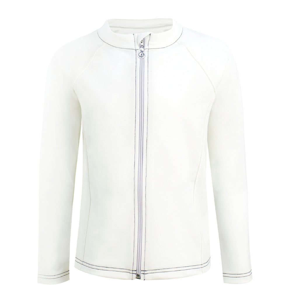 Kid's Long Sleeve UPF 50+ Front Zipper No-Rash Guard White