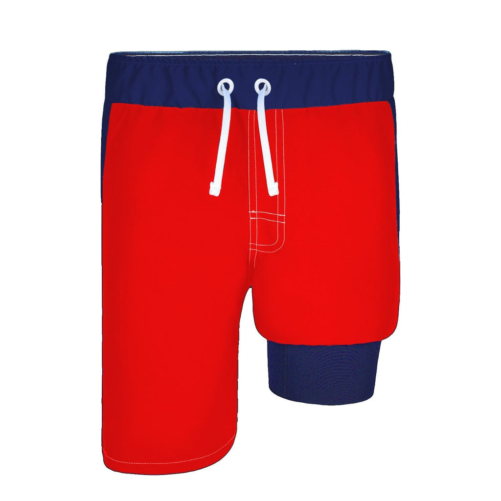 Boys Slim Fit 6.5" Inseam Made in the USA Anti Chafe Swim Trunks Red/Navy