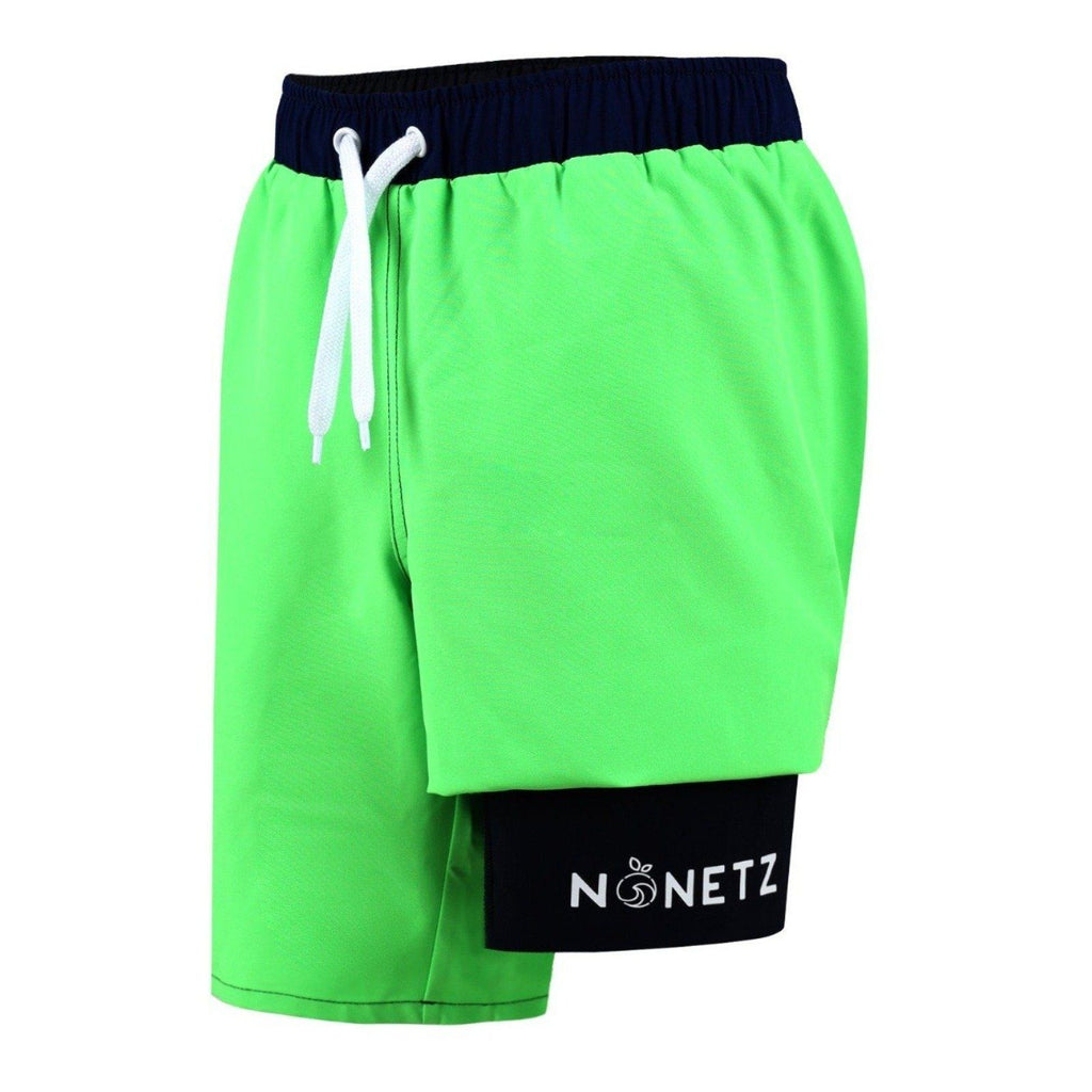 Boys Wave Regular Fit 8" Inseam Anti Chafe Swim Trunks Lime/Navy