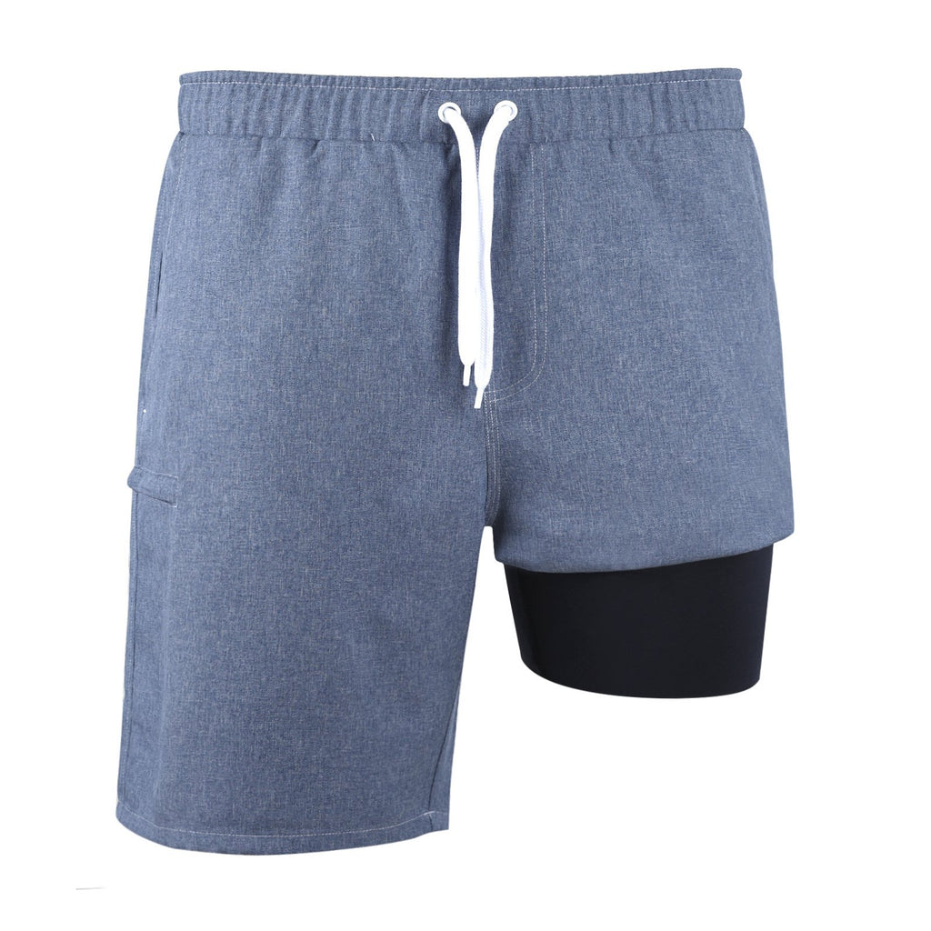 Men's Haven Regular Fit 8" Inseam Swim Trunks made from blue fabric white drawstring