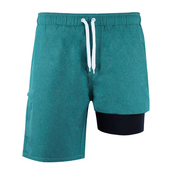 Close-up view of Men's Haven Regular Fit 8" Inseam Swim Trunks in green color